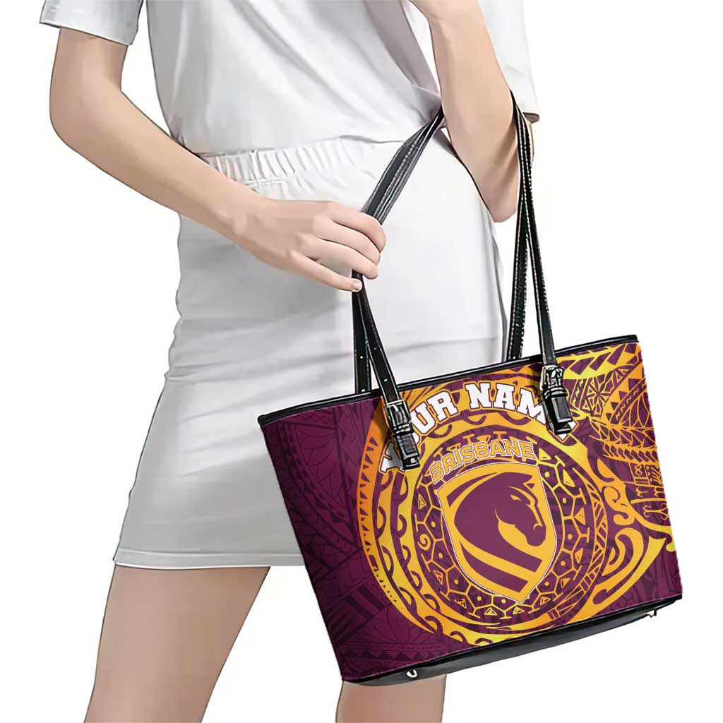 Personalized Brisbane Broncos Leather Tote Bag Polynesian Tribal Chest and Sleeve Tattoo