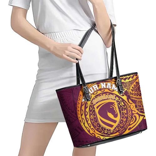 Personalized Brisbane Broncos Leather Tote Bag Polynesian Tribal Chest and Sleeve Tattoo