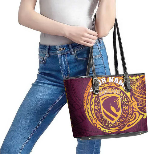Personalized Brisbane Broncos Leather Tote Bag Polynesian Tribal Chest and Sleeve Tattoo