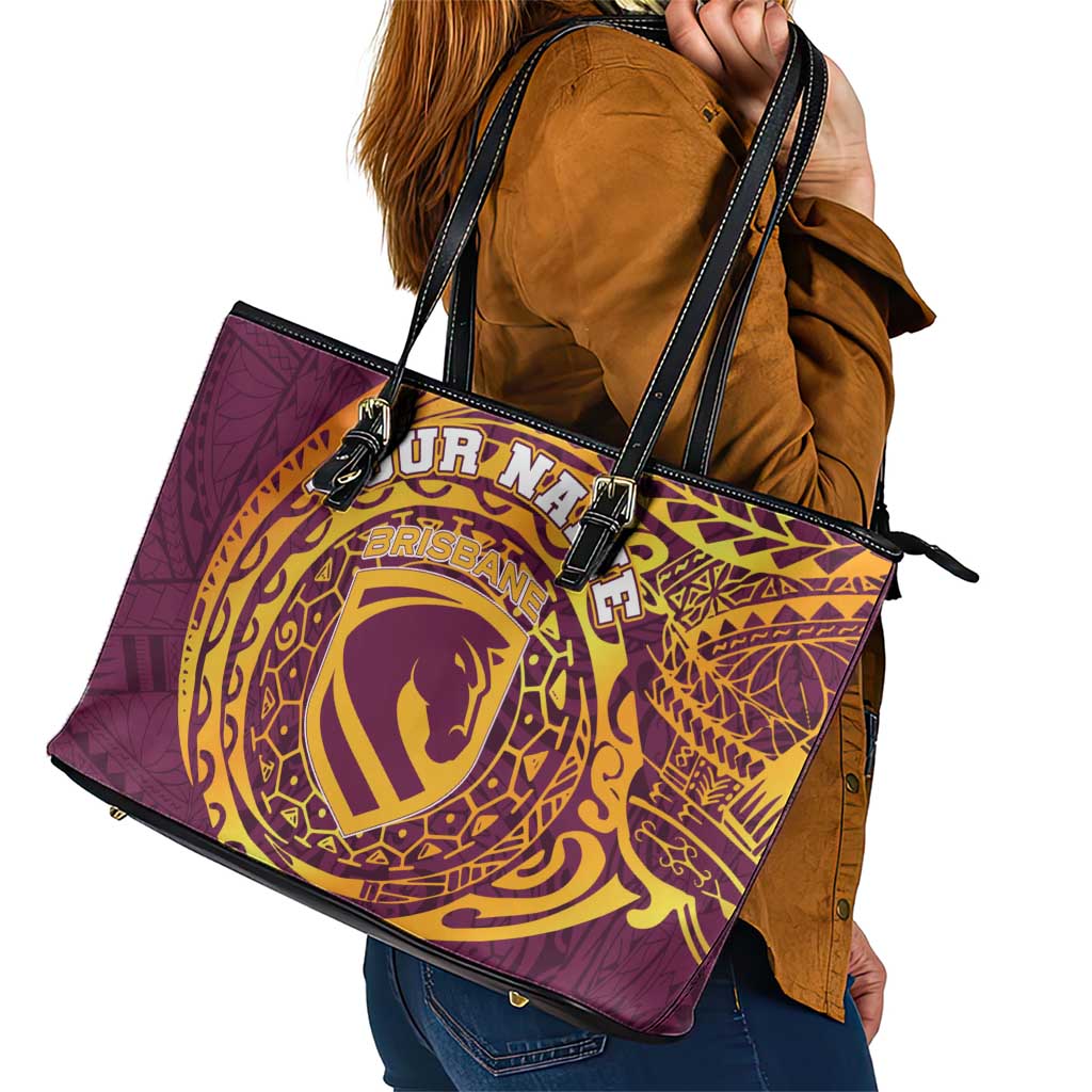 Personalized Brisbane Broncos Leather Tote Bag Polynesian Tribal Chest and Sleeve Tattoo