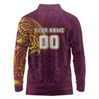 Personalized Brisbane Broncos Long Sleeve Polo Shirt Polynesian Tribal Chest and Sleeve Tattoo