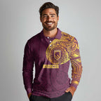 Personalized Brisbane Broncos Long Sleeve Polo Shirt Polynesian Tribal Chest and Sleeve Tattoo