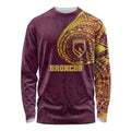 Personalized Brisbane Broncos Long Sleeve Shirt Polynesian Tribal Chest and Sleeve Tattoo