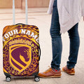 Personalized Brisbane Broncos Luggage Cover Polynesian Tribal Chest and Sleeve Tattoo