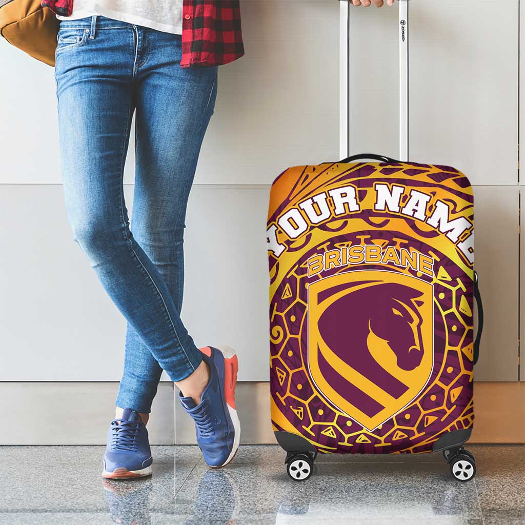 Personalized Brisbane Broncos Luggage Cover Polynesian Tribal Chest and Sleeve Tattoo
