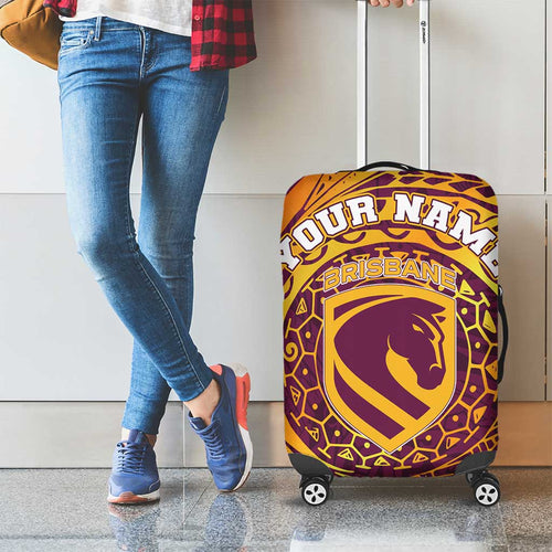 Personalized Brisbane Broncos Luggage Cover Polynesian Tribal Chest and Sleeve Tattoo