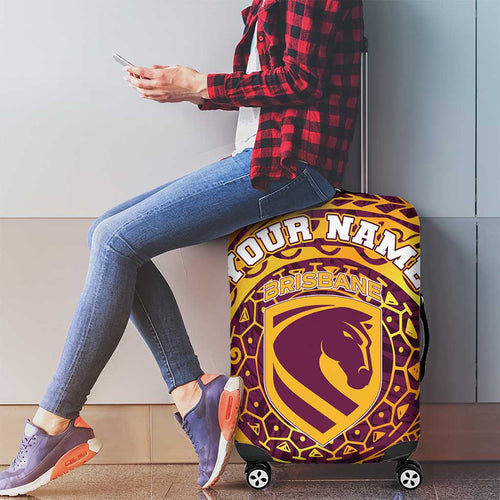 Personalized Brisbane Broncos Luggage Cover Polynesian Tribal Chest and Sleeve Tattoo