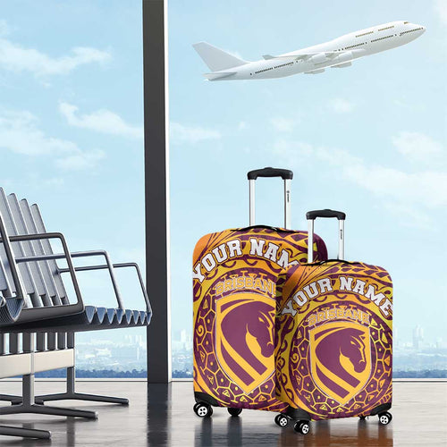 Personalized Brisbane Broncos Luggage Cover Polynesian Tribal Chest and Sleeve Tattoo
