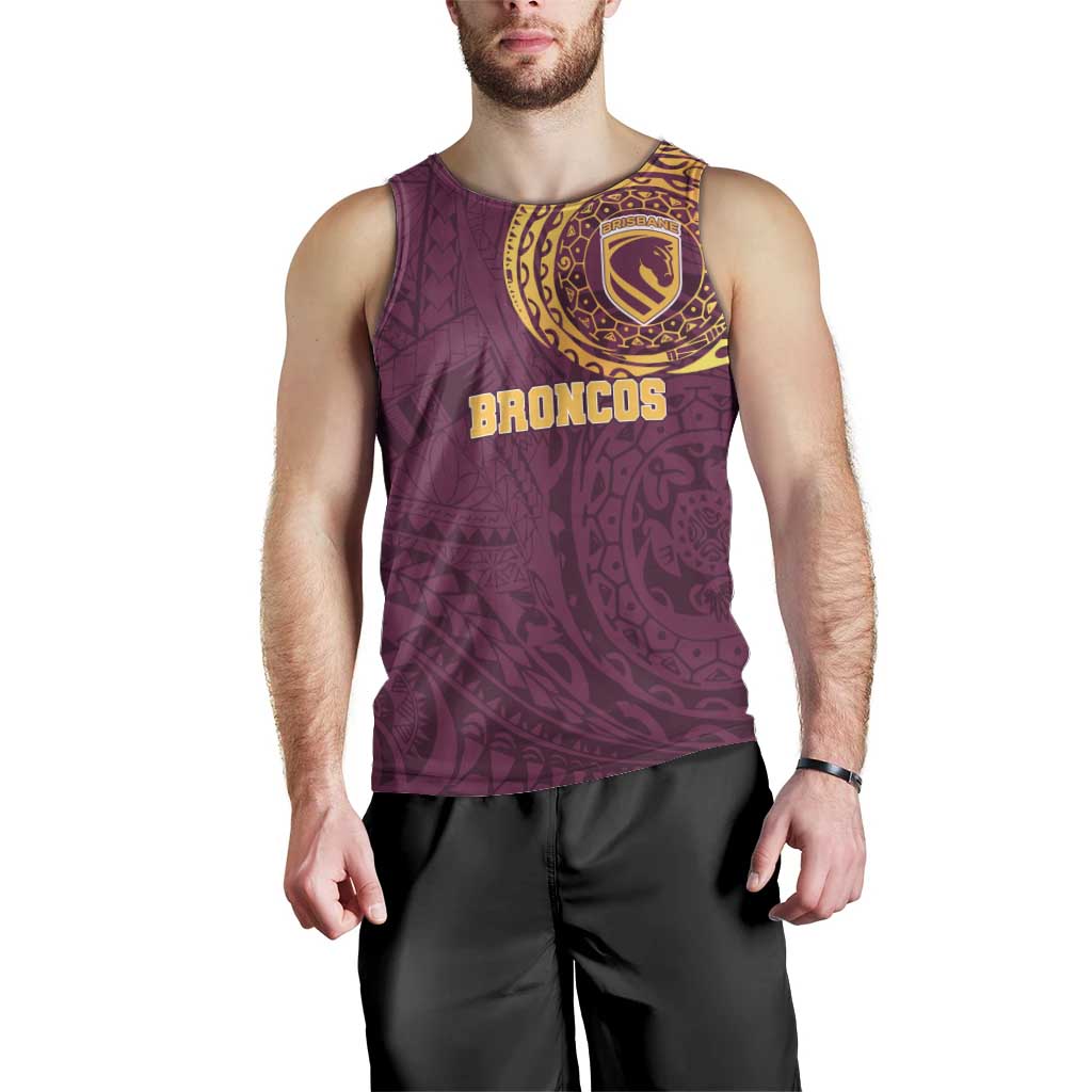 Personalized Brisbane Broncos Men Tank Top Polynesian Tribal Chest and Sleeve Tattoo