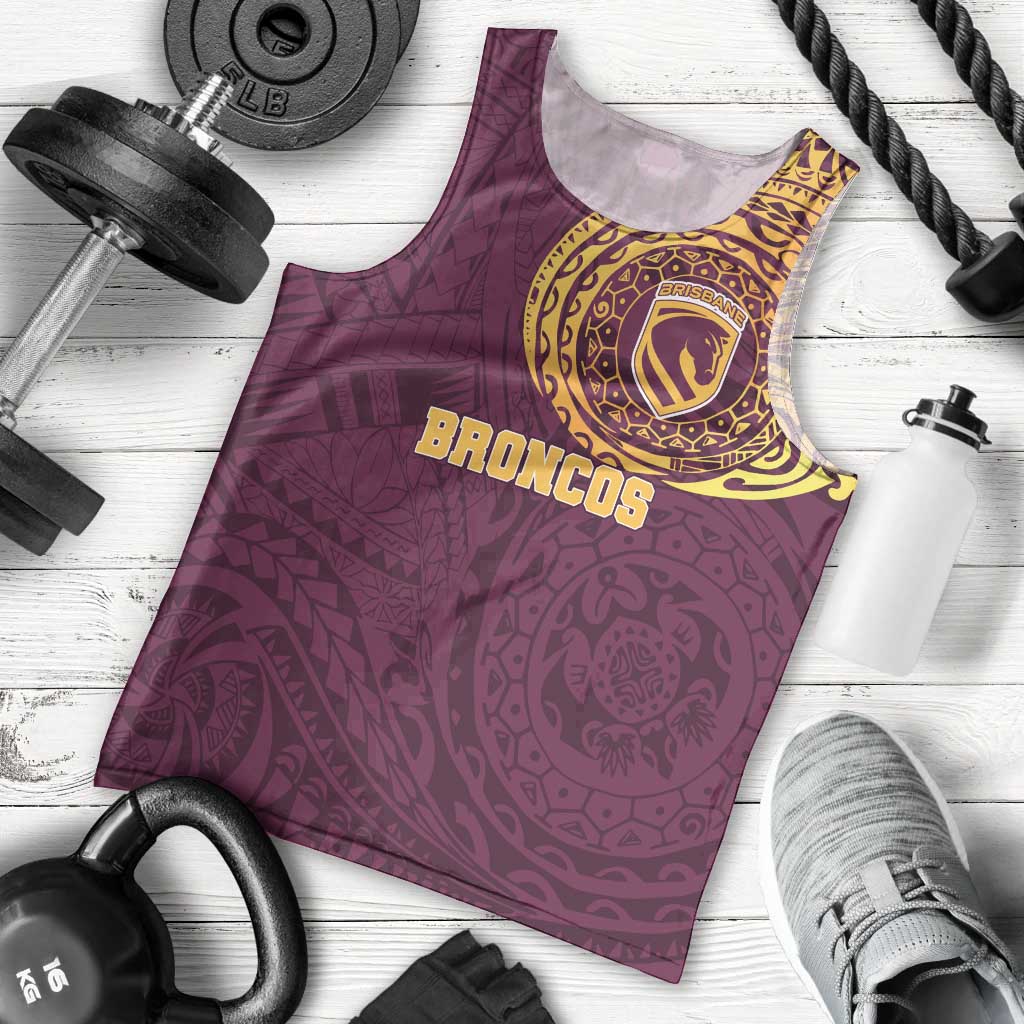 Personalized Brisbane Broncos Men Tank Top Polynesian Tribal Chest and Sleeve Tattoo