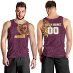 Personalized Brisbane Broncos Men Tank Top Polynesian Tribal Chest and Sleeve Tattoo