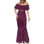 Personalized Brisbane Broncos Mermaid Dress Polynesian Tribal Chest and Sleeve Tattoo