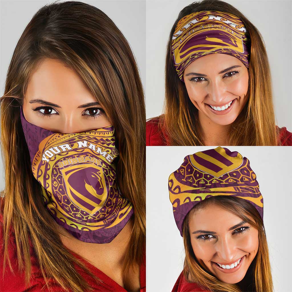 Personalized Brisbane Broncos Neck Gaiter Polynesian Tribal Chest and Sleeve Tattoo