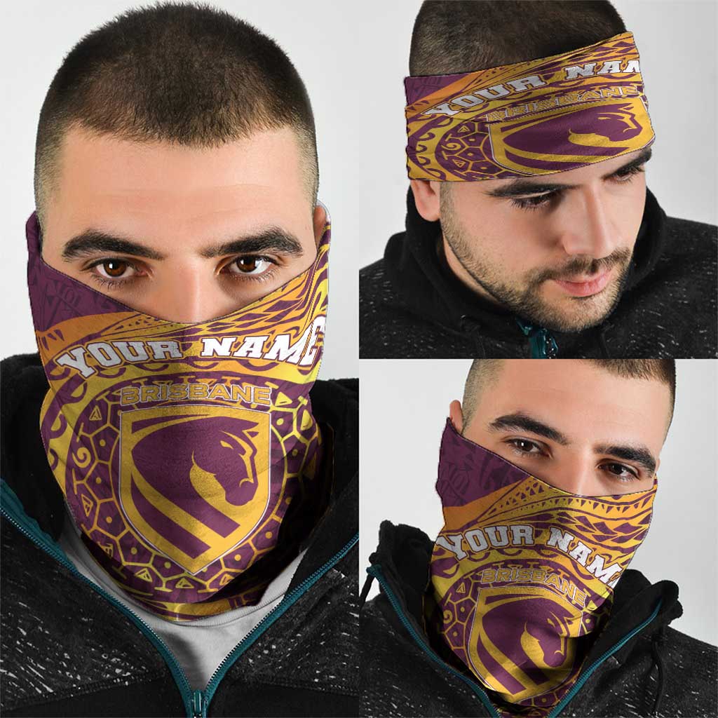 Personalized Brisbane Broncos Neck Gaiter Polynesian Tribal Chest and Sleeve Tattoo