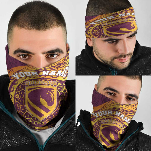 Personalized Brisbane Broncos Neck Gaiter Polynesian Tribal Chest and Sleeve Tattoo