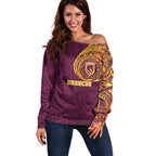 Personalized Brisbane Broncos Off Shoulder Sweater Polynesian Tribal Chest and Sleeve Tattoo