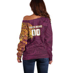Personalized Brisbane Broncos Off Shoulder Sweater Polynesian Tribal Chest and Sleeve Tattoo