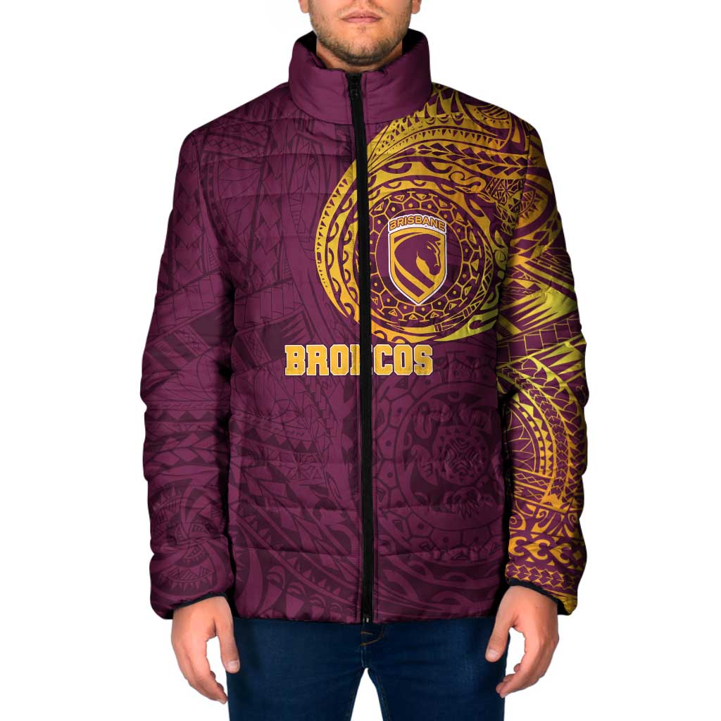 Personalized Brisbane Broncos Padded Jacket Polynesian Tribal Chest and Sleeve Tattoo
