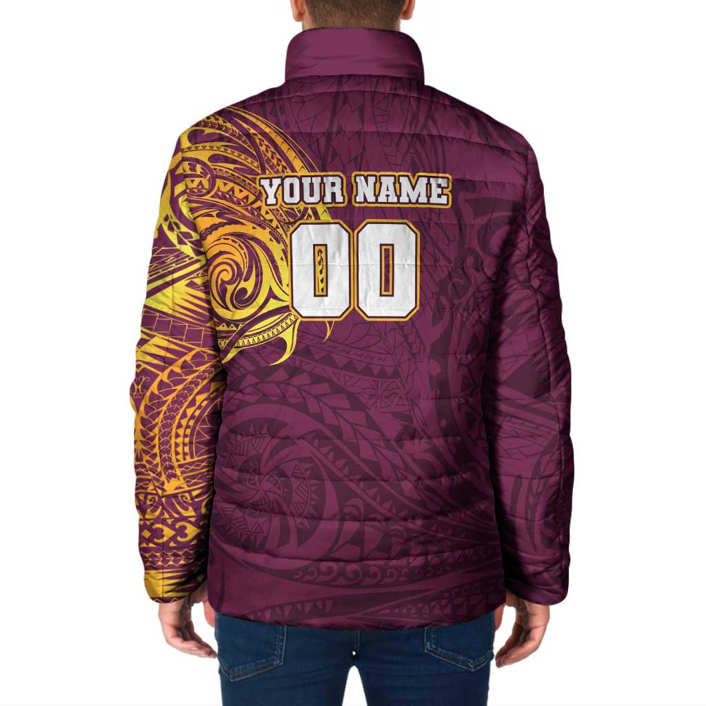 Personalized Brisbane Broncos Padded Jacket Polynesian Tribal Chest and Sleeve Tattoo