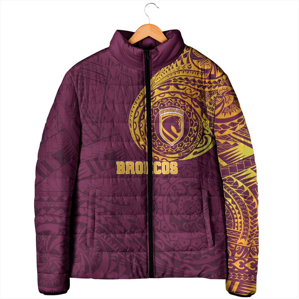 Personalized Brisbane Broncos Padded Jacket Polynesian Tribal Chest and Sleeve Tattoo
