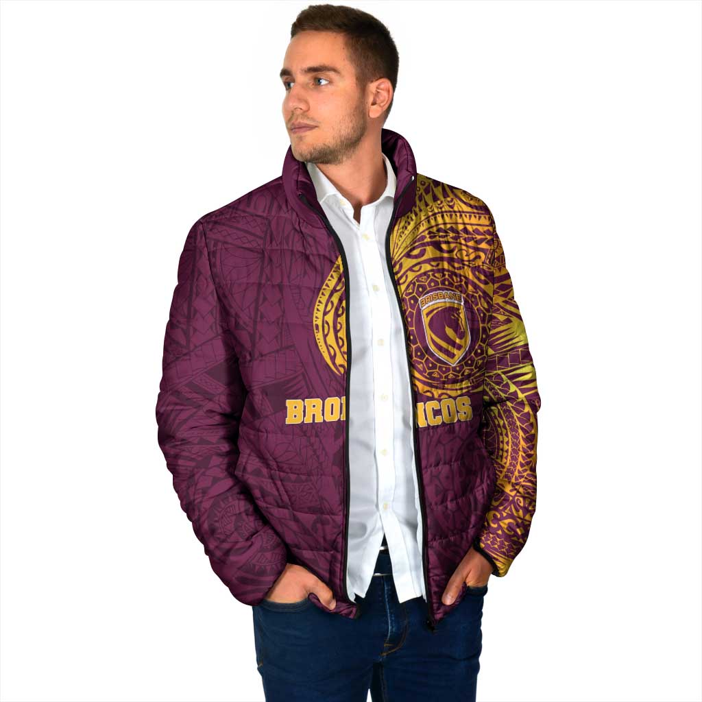 Personalized Brisbane Broncos Padded Jacket Polynesian Tribal Chest and Sleeve Tattoo