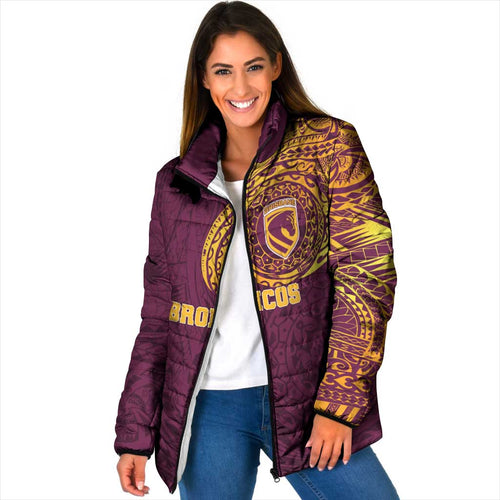 Personalized Brisbane Broncos Padded Jacket Polynesian Tribal Chest and Sleeve Tattoo