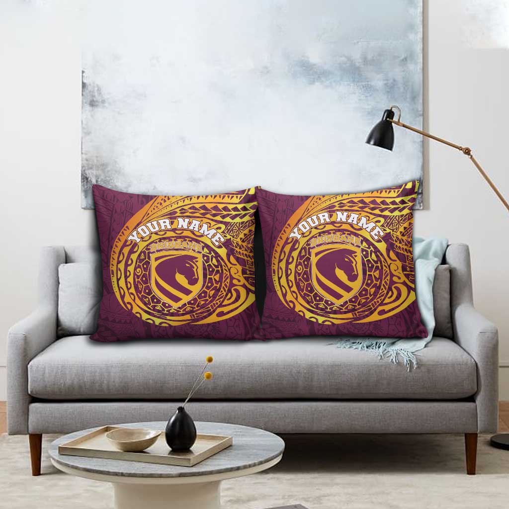 Personalized Brisbane Broncos Pillow Cover Polynesian Tribal Chest and Sleeve Tattoo