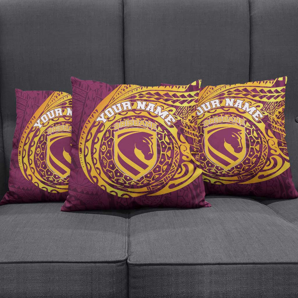 Personalized Brisbane Broncos Pillow Cover Polynesian Tribal Chest and Sleeve Tattoo