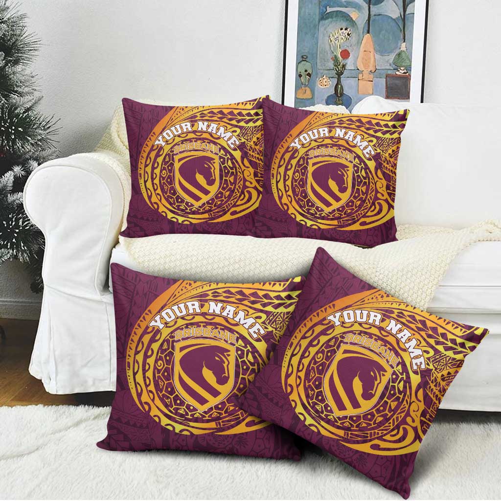 Personalized Brisbane Broncos Pillow Cover Polynesian Tribal Chest and Sleeve Tattoo