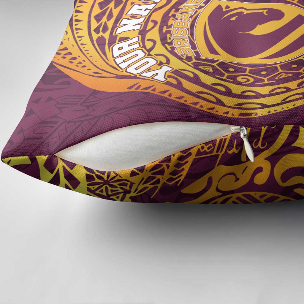 Personalized Brisbane Broncos Pillow Cover Polynesian Tribal Chest and Sleeve Tattoo