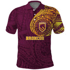 Personalized Brisbane Broncos Polo Shirt Polynesian Tribal Chest and Sleeve Tattoo