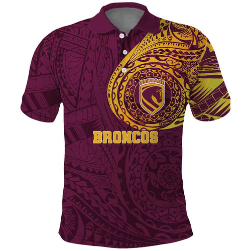Personalized Brisbane Broncos Polo Shirt Polynesian Tribal Chest and Sleeve Tattoo