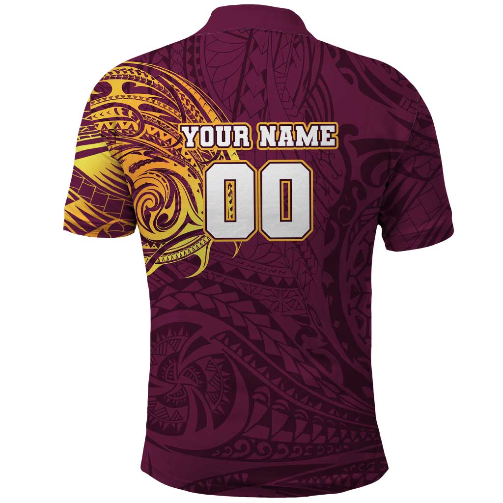 Personalized Brisbane Broncos Polo Shirt Polynesian Tribal Chest and Sleeve Tattoo