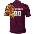 Personalized Brisbane Broncos Polo Shirt Polynesian Tribal Chest and Sleeve Tattoo