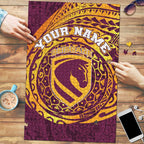 Personalized Brisbane Broncos Puzzle Polynesian Tribal Chest and Sleeve Tattoo