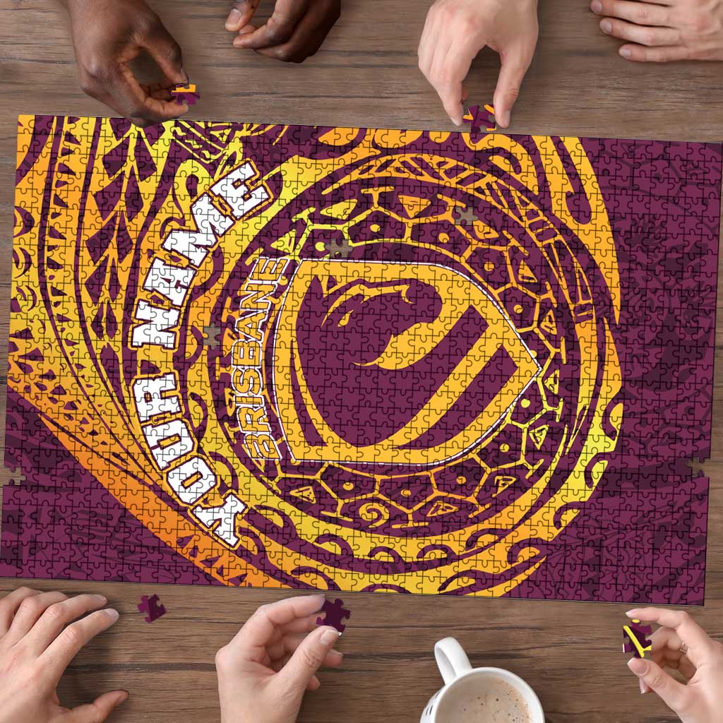 Personalized Brisbane Broncos Puzzle Polynesian Tribal Chest and Sleeve Tattoo