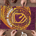 Personalized Brisbane Broncos Puzzle Polynesian Tribal Chest and Sleeve Tattoo