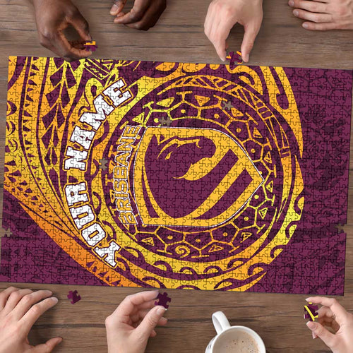 Personalized Brisbane Broncos Puzzle Polynesian Tribal Chest and Sleeve Tattoo