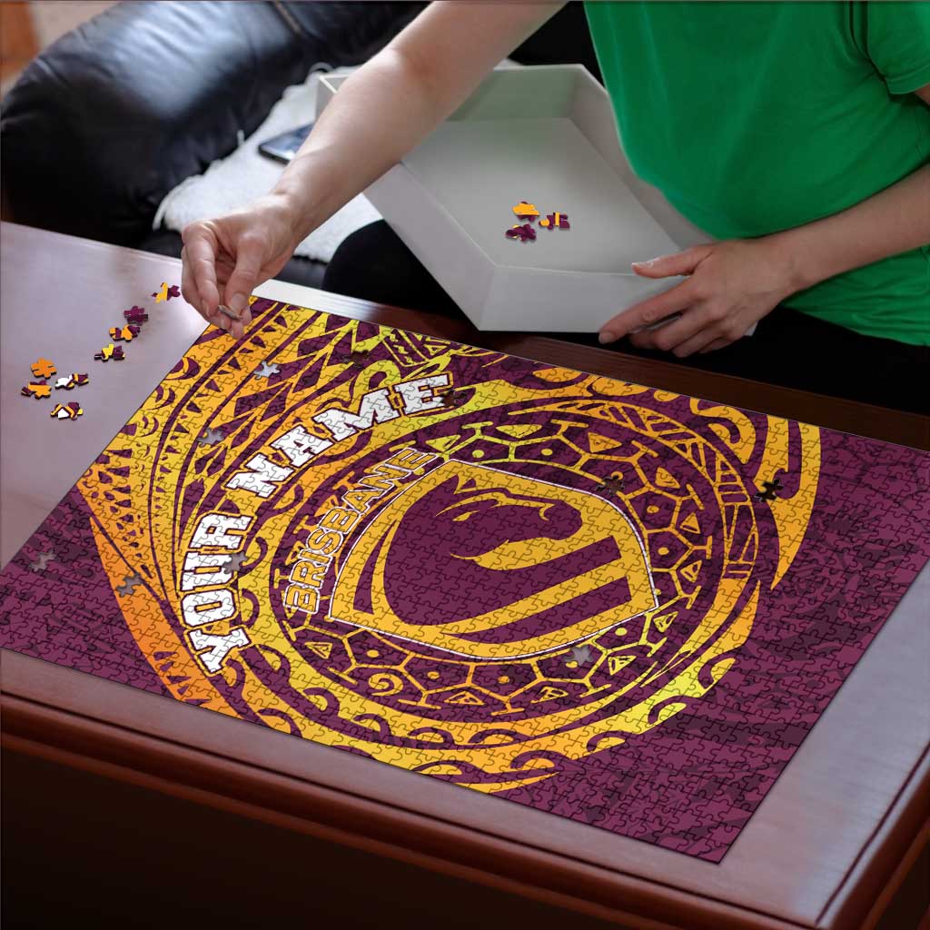 Personalized Brisbane Broncos Puzzle Polynesian Tribal Chest and Sleeve Tattoo