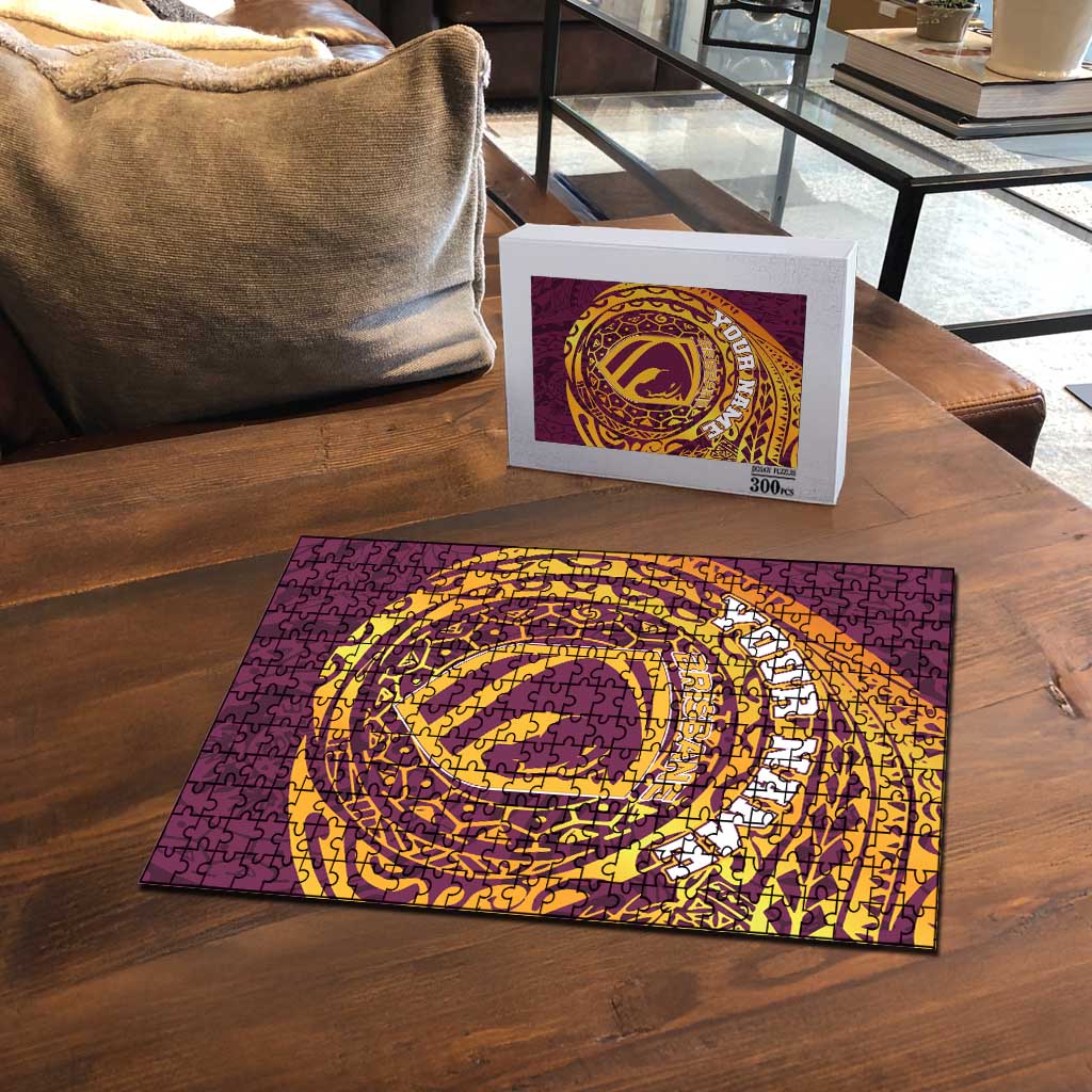 Personalized Brisbane Broncos Puzzle Polynesian Tribal Chest and Sleeve Tattoo