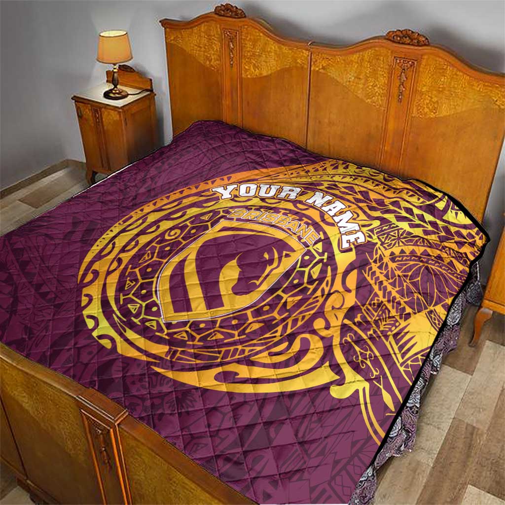 Personalized Brisbane Broncos Quilt Polynesian Tribal Chest and Sleeve Tattoo