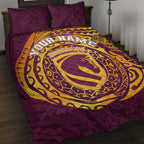 Personalized Brisbane Broncos Quilt Bed Set Polynesian Tribal Chest and Sleeve Tattoo
