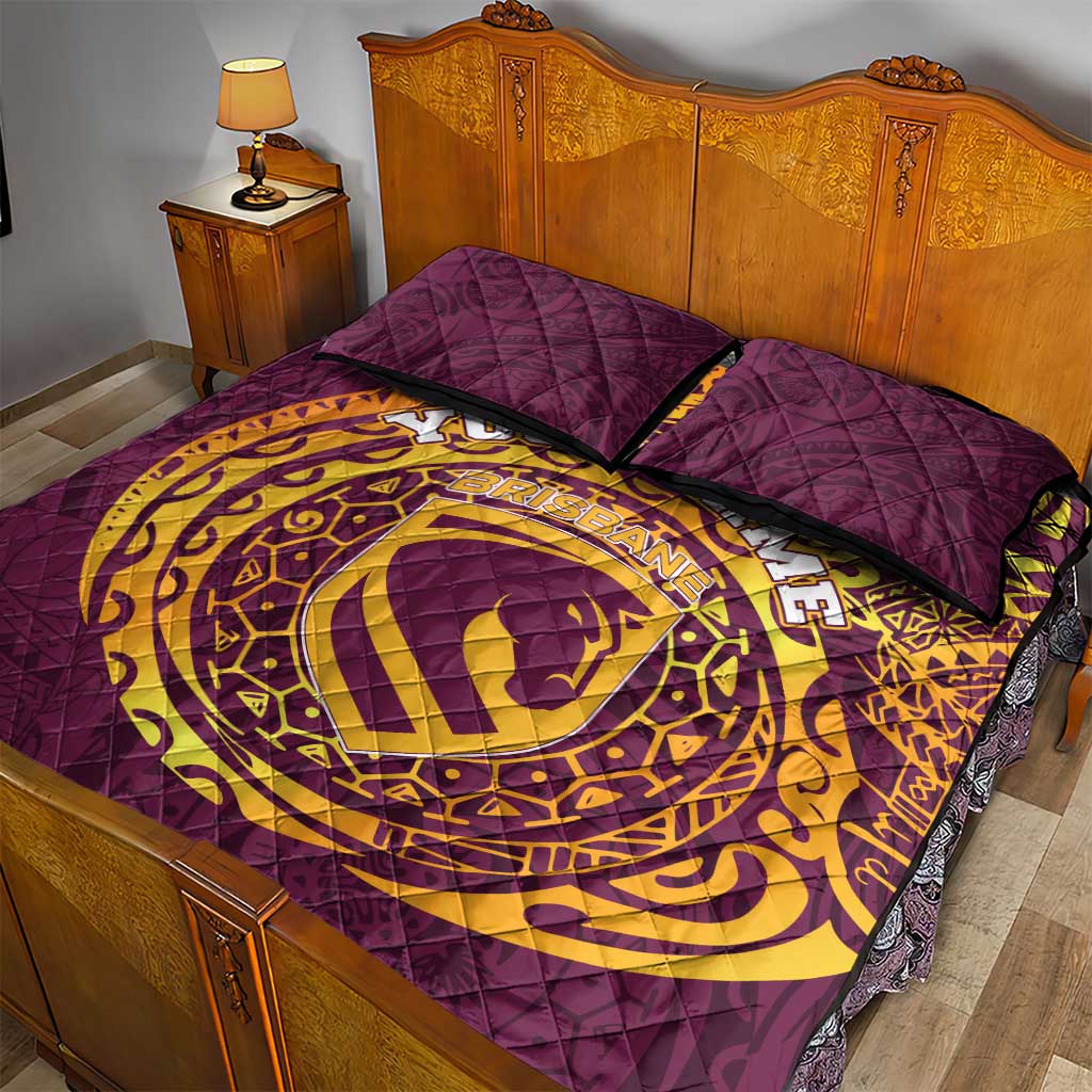 Personalized Brisbane Broncos Quilt Bed Set Polynesian Tribal Chest and Sleeve Tattoo