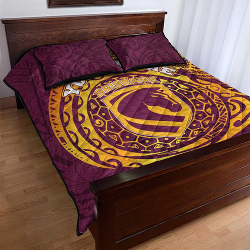 Personalized Brisbane Broncos Quilt Bed Set Polynesian Tribal Chest and Sleeve Tattoo