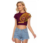 Personalized Brisbane Broncos Raglan Cropped T Shirt Polynesian Tribal Chest and Sleeve Tattoo