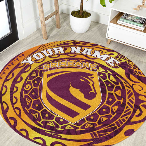 Personalized Brisbane Broncos Round Carpet Polynesian Tribal Chest and Sleeve Tattoo