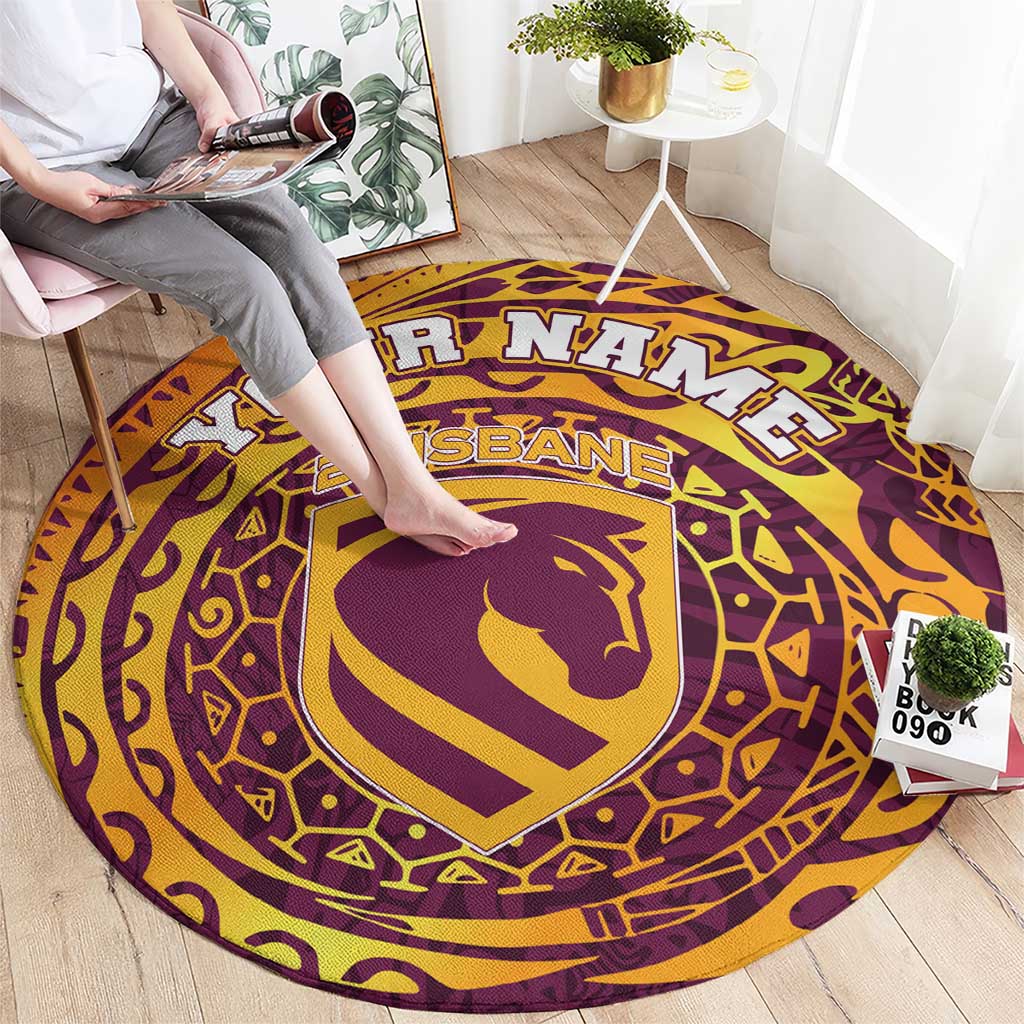 Personalized Brisbane Broncos Round Carpet Polynesian Tribal Chest and Sleeve Tattoo