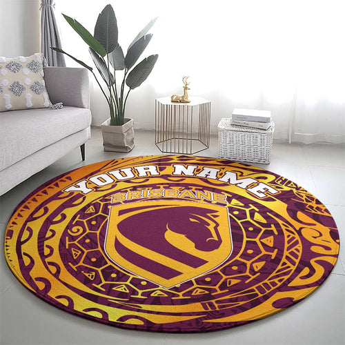 Personalized Brisbane Broncos Round Carpet Polynesian Tribal Chest and Sleeve Tattoo