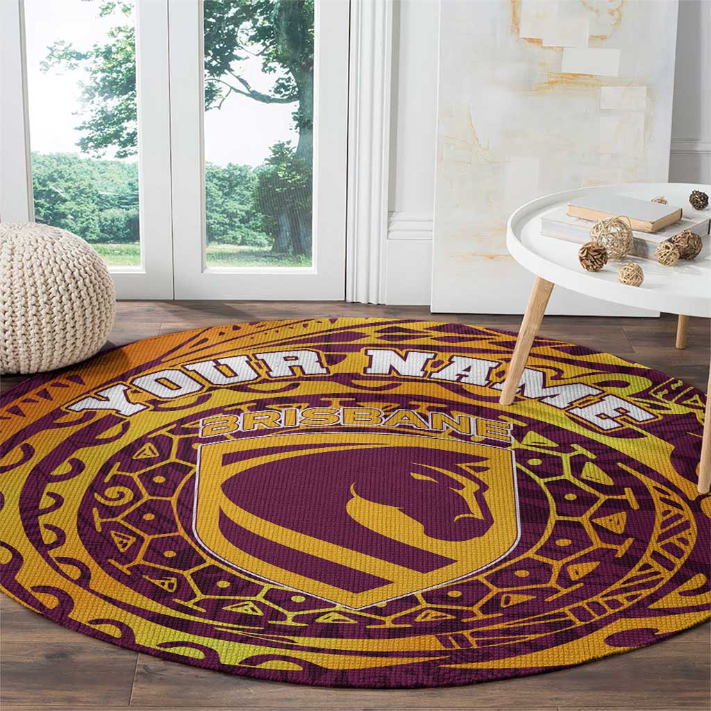 Personalized Brisbane Broncos Round Carpet Polynesian Tribal Chest and Sleeve Tattoo