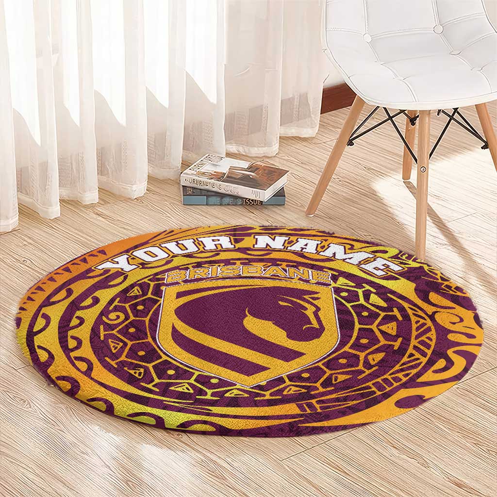 Personalized Brisbane Broncos Round Carpet Polynesian Tribal Chest and Sleeve Tattoo
